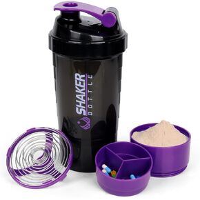 XTK Shaker Bottle 16OZ Protein Shaker Bottles with Mix Ball Portable Sports Water Bottle Leak Proof GYM Cup for Protein Mixes with Powder Storage & Pill Organizer, Idea for Pre Workout,BPA Free-Blue