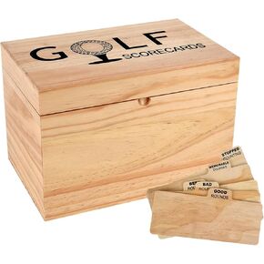 Golf Scorecard Collection Box, Golf Storage Box With 5 Wooden Dividers, Golf Scorecard Keeper For Scorecards Keepsakes Cards Club Storage Score Book Pencil Log, Unique Golf Gift Box