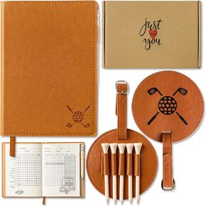 R HORSE Golf Scorecard Book with Pencil Golf Bag Tag Tees Set, Personalized Engraved Leather Journal Notebook Log Book Christmas Birthday Gift for Men Women Golfer