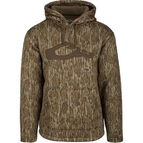 Drake Waterfowl Men's LST Silencer Hunting Warm Anti-Pilling Hoodie with Soft Feel Combed Fleece Interior & Kangaroo Pouch, Mossy Oak Bottomland, XX-Large