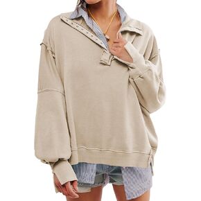 Women's Oversized Henley V Neck Sweatshirt Casual Long Sleeve Loose Button Pullover Tunic Tops 2024 Fall Outfits