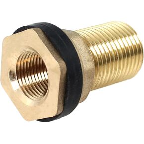 1/2 Inch Female 3/4 Inch Male Solid Brass Tank Connector with Threaded Bulkhead Fitting and Rubber Ring Plumbing Fitting for Water Tank Homemade Water Storage Barrels Pipe