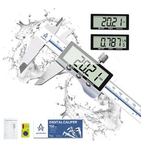 Digital Caliper,6 Inch Electronic Micrometer Vernier Caliper Measuring Tool,Stainless Steel Large LCD Screen,0.0005"/0.01mm Resolution,Inch/Millimeter Conversion and Automatic Power Switch