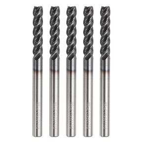HARFINGTON 5pcs Carbide Square Nose End Mill Bit 1/8" Cut Dia 4 Flutes TiAlN Coated Milling Cutter for Hardened Steel Metal (1/8" Shank 1/2" Cut Length 1-1/2" Long 45 Degree Helix)