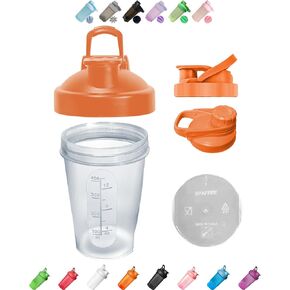 Protein Shaker Bottle w. Classic Loop Top & Stainless Whisk Ball-Protein Shaker Bottle Leak Proof Class Portable Gym Shaker Water Bottle w. Measurement Line BPA Free Plastic Sports Mixer-(16 oz,White)