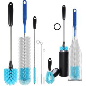 7-Pack Stainless Steel Long Handled Water Bottle Brush, Multi-Purpose Water Bottle Brush for Cleaning Narrow-Necked Beer Bottles, Narrow Cups and Tubes, Soft Water Bottles, Glassware, Sink Lid Brush