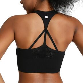 High Support Longline Sports Bra for Women, Strappy Compression Racerback Seamless Textured Tank Tops Running Workout