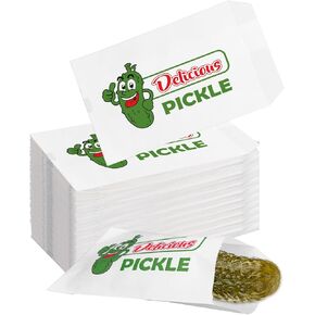 200 Pcs Dill Pickle Paper Bags Cartoon Delicious Pickle Pouches Keep Fresh Disposable Snack Sacks for Carnival Party Fundraiser Concession Stand