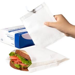 Fit Meal Prep 200 Pack Paper Sandwich Bags Sealable 7 x 6", White Greaseproof Paper Snack Bag, Food Grade Pastry Bag, Recyclable Small Paper Bags, Cookie Sleeves, Food Packaging for Bakery, Donut