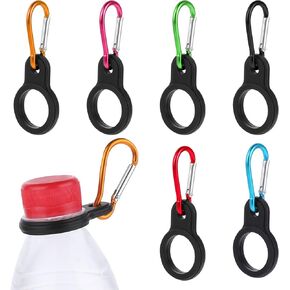 Bewudy 6 Pcs Black Water Bottle Clip, Silicone Water Bottle Carrier with 6 Pieces Keychain Clip Key Ring Clip, Water Bottle Holder Buckle for Outdoor Activities or Daily Use