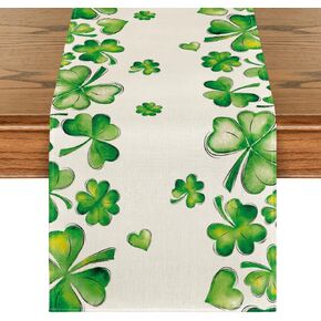 Artoid Mode Green Shamrock Bushes St. Patrick's Day Table Runner, Seasonal Spring Holiday Kitchen Dining Table Decoration for Indoor Outdoor Home Party Decor 13 x 72 Inch