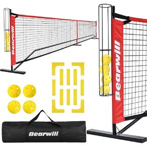 Pickleball Net, 22 FT Pickleball Net for Driveway, Regulation Size Portable Pickle Ball Net for Outdoor Backyard, Steady Metal Frame with Court Marker, Ball Holder, 4 Pickleballs & Carry Bag