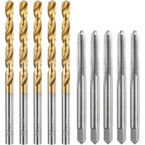 uxcell Tap and Drill Bit Set, 5pcs M5 x 0.8 Metric Straight Flute Thread Screw Taps & 5pcs 4.2mm Twist Drill Bits, Uncoated/Titanium Coated HSS-6542 Tapping Threading Tool Kit