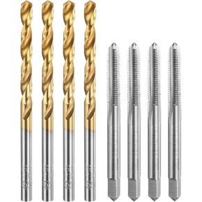 uxcell Tap and Drill Bit Set, 4pcs M5 x 0.8 Metric Straight Flute Thread Screw Taps & 4pcs 4.2mm Twist Drill Bits, Uncoated/Titanium Coated HSS-6542 Tapping Threading Tool Kit