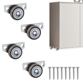 4PCS Mini Caster Wheels, 1.25 Inch Side Mount Casters Non Swivel Low Profile Casters Rigid Roller Wheels Silent Wheels for Furniture Rolling Cabinet Sliding Door Drawers