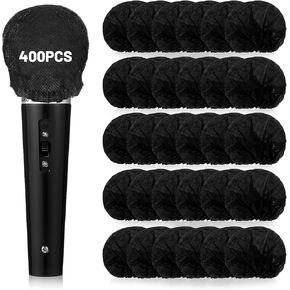 WLLHYF 400 Pcs Microphone Cover, Disposable Mic Covers Individually Wrapped Non-Woven Microphone Windscreen Protective Cover for KTV Bar Recording Room
