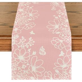 Artoid Mode Pink Bloom Flowers Butterfly Spring Table Runner, Seasonal Holiday Kitchen Dining Table Decoration for Home Party Indoor 13x72 Inch