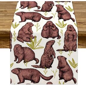Sunwer Groundhog Day Table Runner Welcome Spring Party Decoration February 2nd Seasonal Home Kitchen Dining Room Decor 72Inches Long