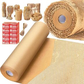 Honeycomb Packing Paper, Pink 15" x 450'' Packing Paper, Wrapping Paper for Moving Shipping Packaging, Recyclable Moving Supplies With Fragile Sticker Labels and Twine (Pink,15" x 450'')