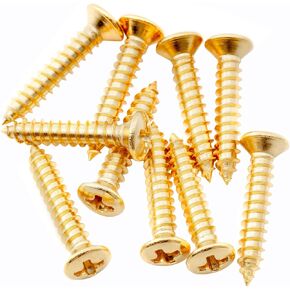 Musiclily Ultra 2.5x15mm Stainless Steel Countersunk Mounting Screws for Electric Guitar Bass String Guide or Pickup Ring, Gold (Set of 10)