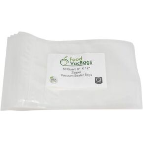 Zipper Vacuum Seal Bags (50 count), FoodVacBags compatible with Weston®, Foodsaver®, Heavy-duty Commercial Storage, Clear (Quart 8" X 12")