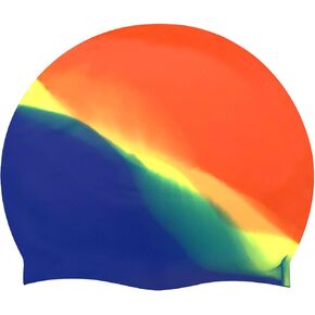 Silicone Adult Swim Cap,Flexible Unisex Waterproof Swimming Cap,Great for Short and Long Hair (Orange-Yellow-Blue)