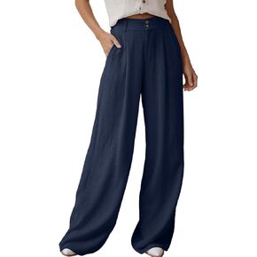 Dokotoo Womens Linen Pants Casual Loose Wide Leg Pants for Women Elastic Waist Palazzo Pants Trousers with Pockets