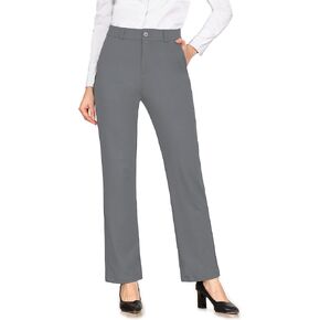Womens Dress Pants Work Business Pants Tummy Control Office Straight Leg Professional Petite 29" Inseam Grey Trousers High Waisted Ladies Slacks