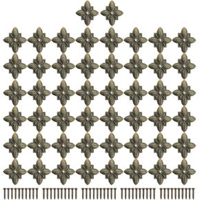 50PCS Vintage Decorative Diamond Nail Pieces with Nails Gift Box Hardware Decorative Flower Pieces Iron Patch Quadrilateral Nail Pieces 1.18x1.06 inches for Drawers Dressers Jewellery Boxes