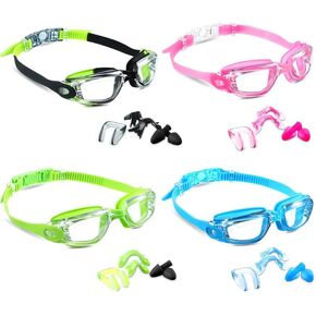 4 Pieces Swim Goggles for Kids Age 4-16 No Leaking Anti Fog Goggles for Boys Girls, Soft Silicone Frame(Classic Style)