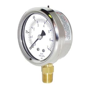 PIC Gauges 211D-254C Bottom Mount Dry Pressure Gauge w/ SS Case, Brass Internals, Removable SS Bezel, Glass Lens, 2.5" Dial, 0/30 psi Range, 1/4" Male NPT