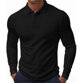 Mens Polo Shirts Long Sleeve Golf Shirt Casual Button Down Shirt Lightweight Collared Waffle Shirts