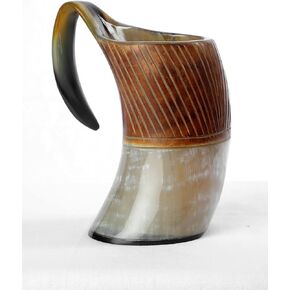 Viking Traders الأصلي Viking Viking Drink Horn Mug بشكل فريد مصنوع من قرن أصلي مع طلاء آمن الطعام ومصقول للبيرة ، البيرة ، النبيذ ، Mead & Pagan Game of Thrones حجم 16 أوقية