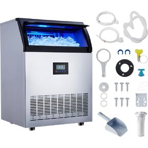 Commercial Ice Maker Machine, 265lbs/24H, 55lbs Storage, 126 Ice Cubes in 12-15 Min, Single Water Inlet, Efficient Ice Production, Ice Machine, LED Display, for Home Bar Office Party