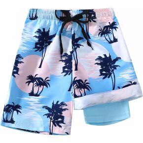 Boys Swim Trunks with Compression Liner Stretch Swim Shorts Teen Boy Quick Dry Swimsuit Board Shorts 5-16 Years