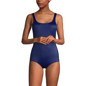 Lands' End Womens Chlorine Resistant Tugless Tank Soft Cup One Piece Swimsuit Deep Sea Navy Long Torso 16