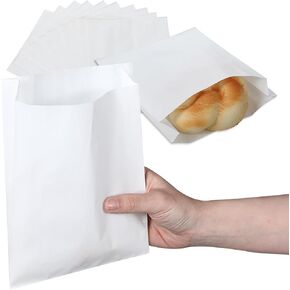 300 Pcs Paper Sandwich Bags, Wet Wax Paper Bags 7 x 6 Inch, Grease Resistant Paper Bags Semi Translucent Bags for Bakery Cookies Candy Snacks French Fries（White)