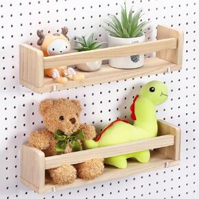 Marsui 2 Pack Pegboard Shelves Kit Wooden Peg Board Shelf with Brackets Kitchen Spice Storage Rack Organizer Peg Board Shelves Display Pegboard Accessories for Garage, Home, Tool Shed, Workbench