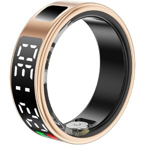 Smart Ring with LED Display, Smart Ring Fitness Tracker, IP68 Waterproof Fitness & Sleep Tracker for Women & Men with Charging Case, APP for iOS for Android, Gold (#10)