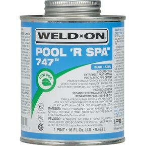 Weld-On 10853 747 Pool 'R Spa PVC Medium-Bodied High Strength Solvent Cement - Extremely Fast Setting and Low-VOC, Blue to Clear, 1 Pint (16 fl oz)