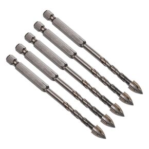 Titanium Masonry Drill Bit, 7mm Cutting Dia 100mm Length 1/4" Hex Shank Carbide Cross Tip Concrete Drill Bits Yellow - (Applications: for Wood Glass Brick Cement), 5-Pieces