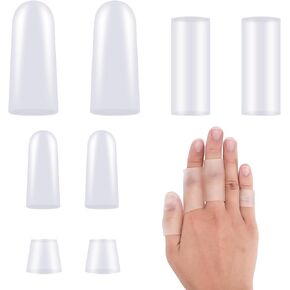 8pcs Gel Finger Sleeves Protectors, Silicone Finger Support Caps Finger Cots Finger Covers Cushions Finger Gloves for Golf Basketball Rugby Cracked Finger