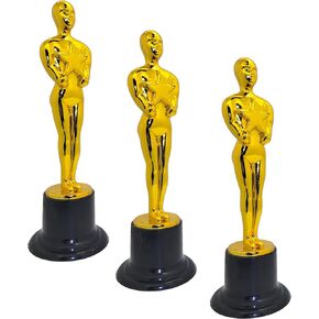 Gold Award Trophies (3 Pack) (6 Inches) Bulk Golden Plastic Statues. Standing Man Award Holding a Large Star Trophy for Movie Sport Ceremony Birthday Prize (Gold Award Trophy, 3 Pcs)