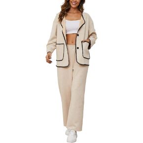 Womens 2 Piece Outfits Button Down Loungewear Set Wide Leg Elastic Waistbands Long Pants Sets Matching Sweatsuit