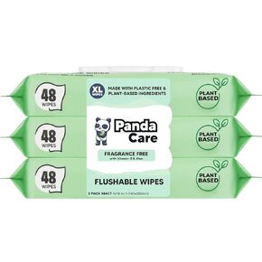 Flushable Wipes - Extra Large Wet Wipes | Water Wipes For Adults & Kids | Unscented, Plant-Based, Plastic Free, Vitamin-E & Aloe Vera, Septic & Sewer Safe (3 Pack, 144 Wipes)