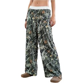 SOLY HUX Women's Camo Pants Wide Leg Baggy Sweatpants Elastic Waist Drawstring Loose Pants