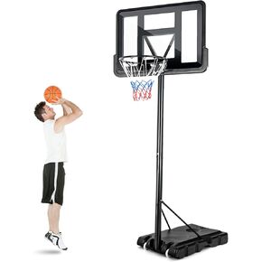 GYMAX Portable Basketball Hoop Outdoor, 10FT Height Adjustable Basketball Goal w/Shatterproof Backboard & Built-in Wheels for Kids Youth Adult