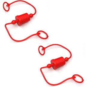 1/4 Hydraulic Coupler Dust Cap,ISO A Pioneer Style Male Female Hydraulic Quick Disconnects Port Plug Covers Fittings,Red Cap with Retention Ring Keeps Cap Attached to Hose 2Set