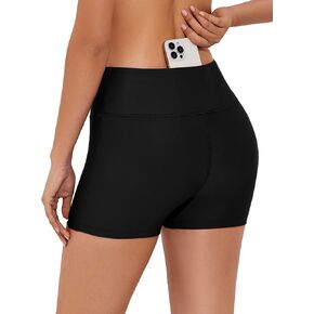 Tournesol Women's 3 "سراويل للسباحة عالية الخصر بدلة السباحة السفلات القصيرة اللوحة SURS UPF50+ بوي شورت مع جيوب