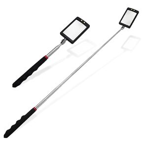 2Pcs Telescoping Lighted Inspection Mirror, 360° Rotation Mechanics Mirror Tool with 34.5" Long Extension Handle, Flexible Inspection Lighted Tool on a Stick for Mechanic, Home Inspector, Automotive